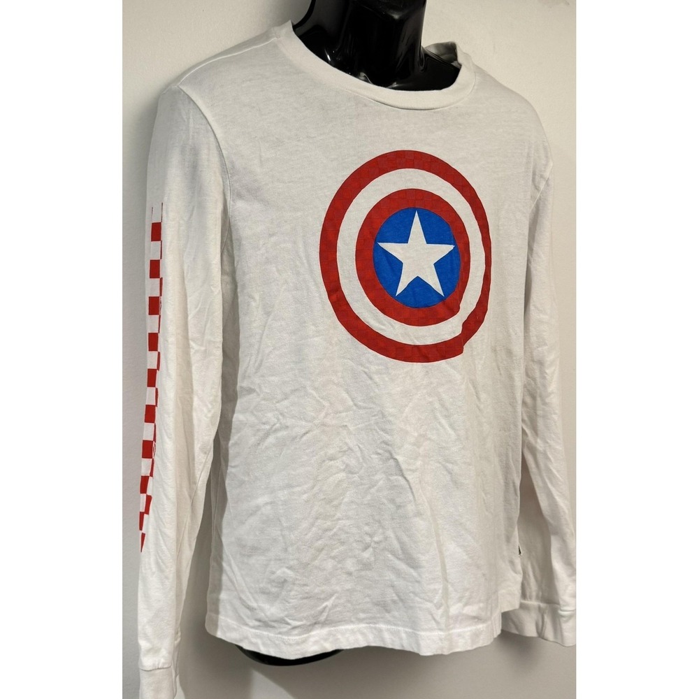 Vans Shirt Youth XL White Marvel Captain America Long Sleeve Graphic Tee Tagless